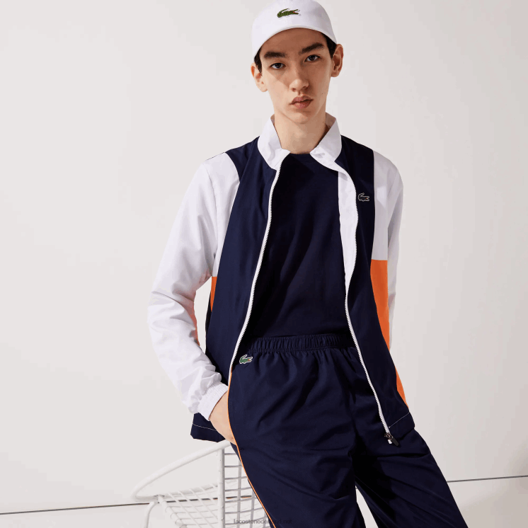 Lacoste colorblock trainingspak met sportmerk 0828H1156 wit oranje marineblauw 8ty Heren