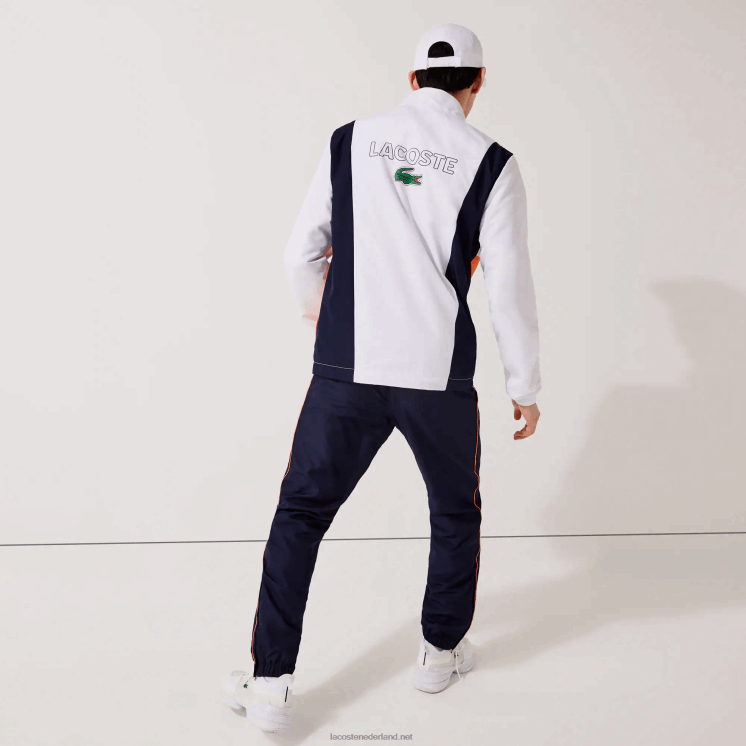 Lacoste colorblock trainingspak met sportmerk 0828H1156 wit oranje marineblauw 8ty Heren