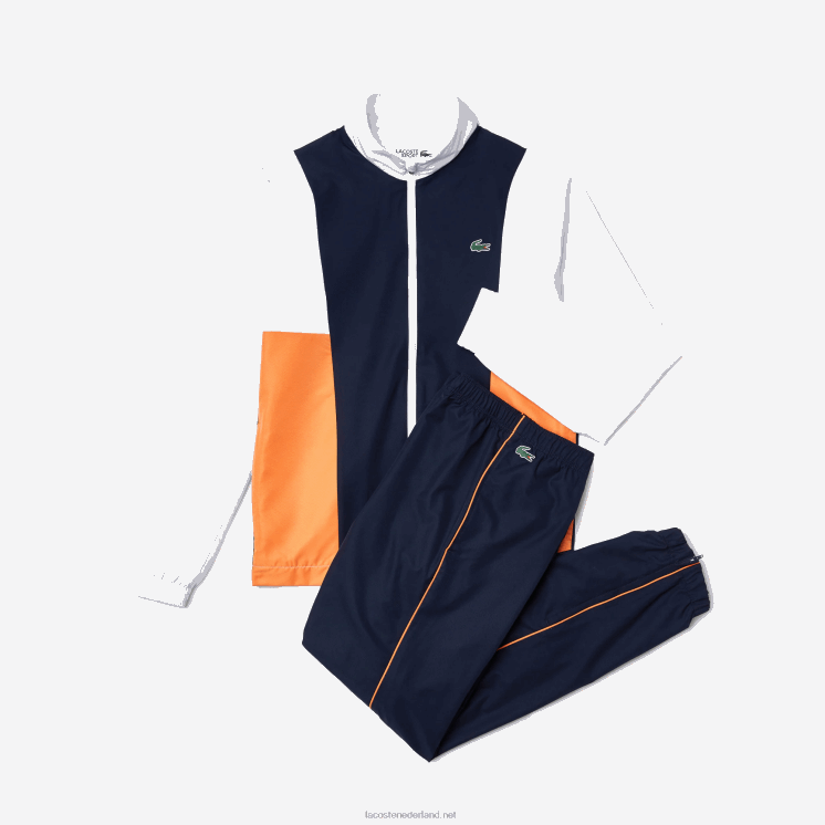 Lacoste colorblock trainingspak met sportmerk 0828H1156 wit oranje marineblauw 8ty Heren