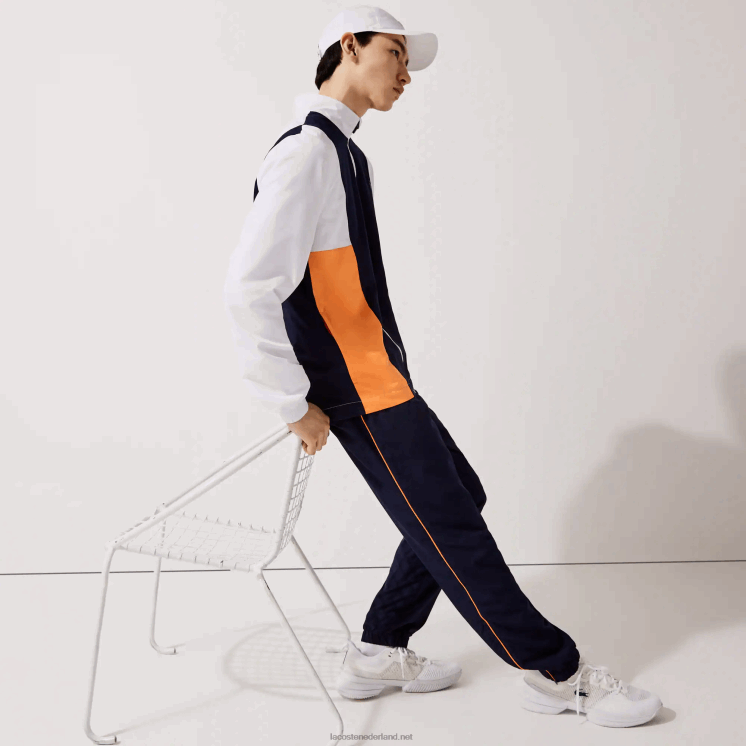 Lacoste colorblock trainingspak met sportmerk 0828H1156 wit oranje marineblauw 8ty Heren