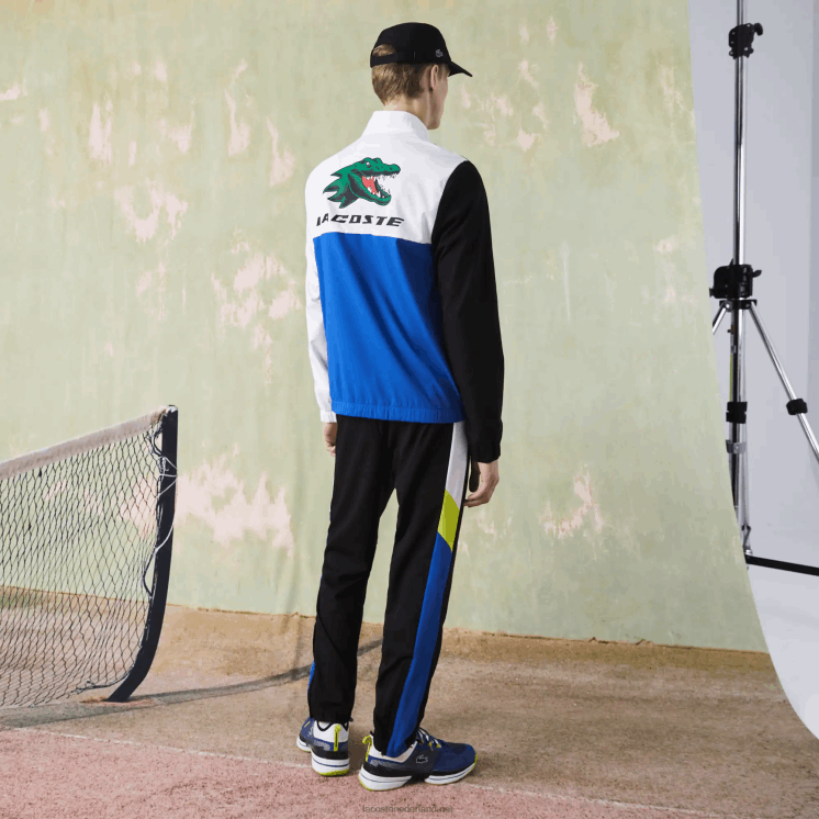 Lacoste sportief tennistrainingspak met krokodillenprint 0828H1144 wit zwart blauw geel l74 Heren