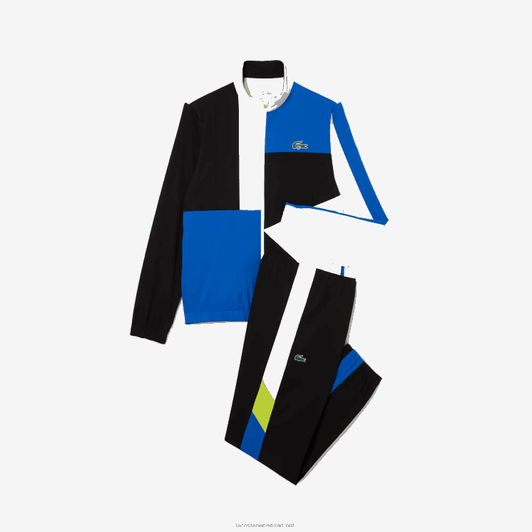 Lacoste sportief tennistrainingspak met krokodillenprint 0828H1144 wit zwart blauw geel l74 Heren