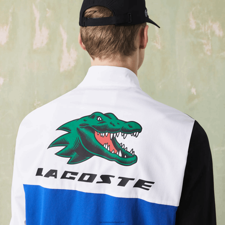 Lacoste sportief tennistrainingspak met krokodillenprint 0828H1144 wit zwart blauw geel l74 Heren