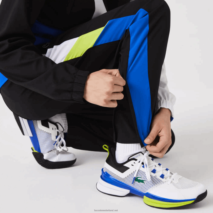 Lacoste sportief tennistrainingspak met krokodillenprint 0828H1144 wit zwart blauw geel l74 Heren