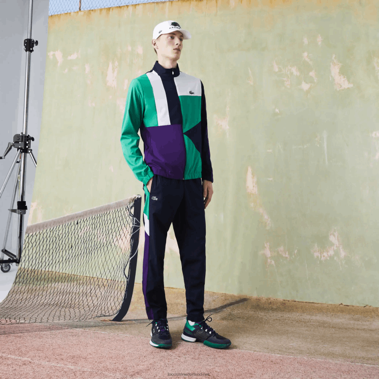 Lacoste sportief tennistrainingspak met krokodillenprint 0828H1145 marineblauw groen paars wit xsb Heren