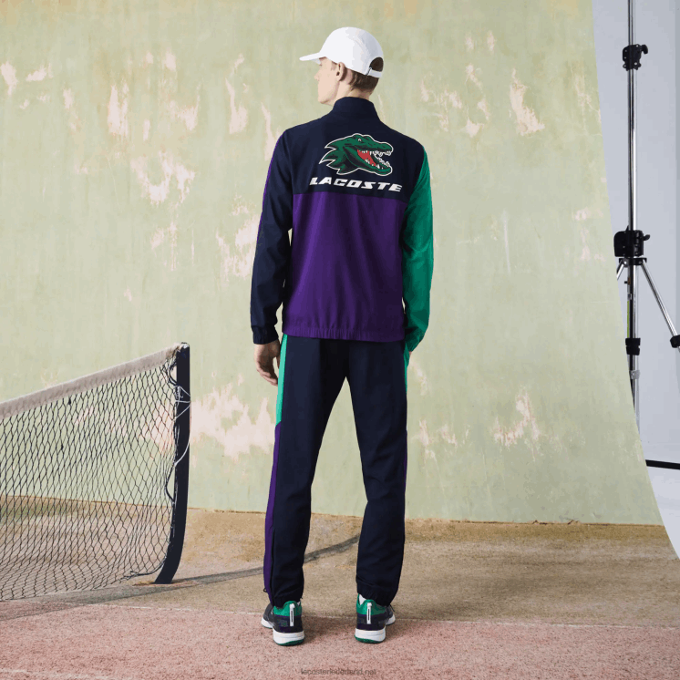 Lacoste sportief tennistrainingspak met krokodillenprint 0828H1145 marineblauw groen paars wit xsb Heren
