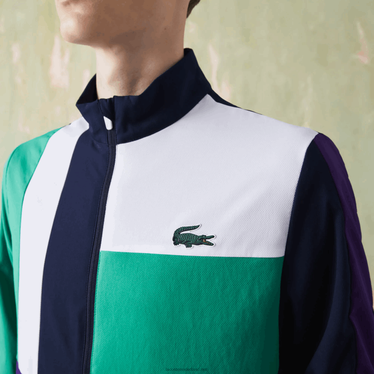 Lacoste sportief tennistrainingspak met krokodillenprint 0828H1145 marineblauw groen paars wit xsb Heren