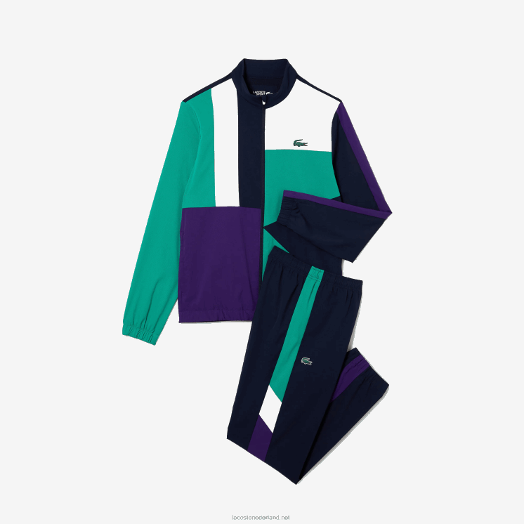 Lacoste sportief tennistrainingspak met krokodillenprint 0828H1145 marineblauw groen paars wit xsb Heren
