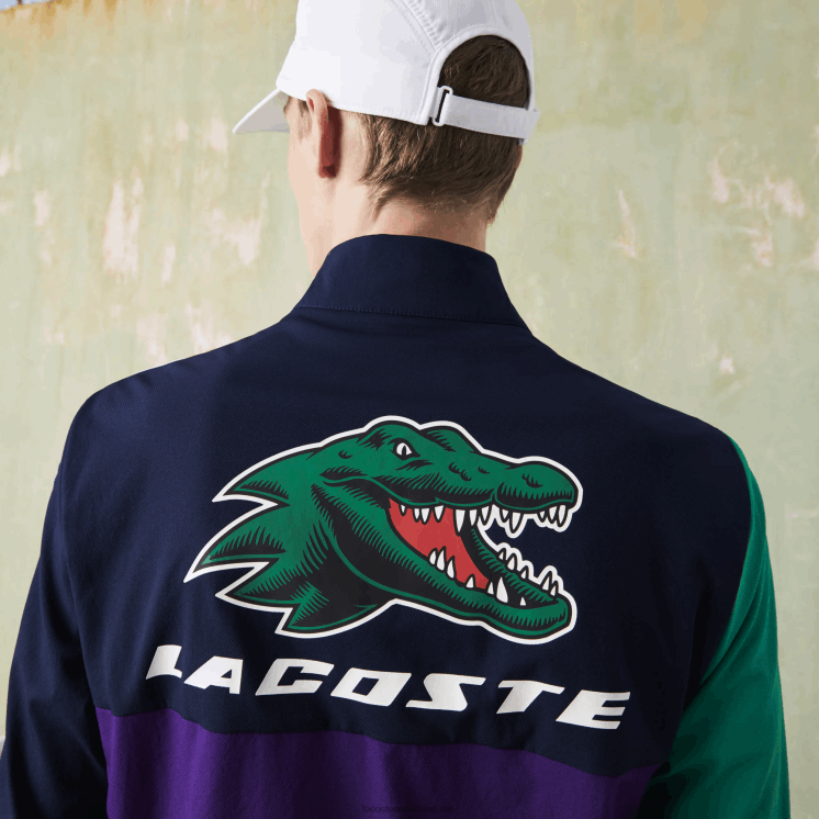 Lacoste sportief tennistrainingspak met krokodillenprint 0828H1145 marineblauw groen paars wit xsb Heren