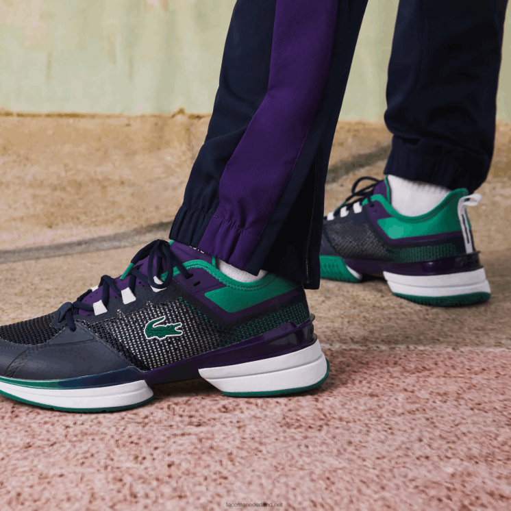 Lacoste sportief tennistrainingspak met krokodillenprint 0828H1145 marineblauw groen paars wit xsb Heren