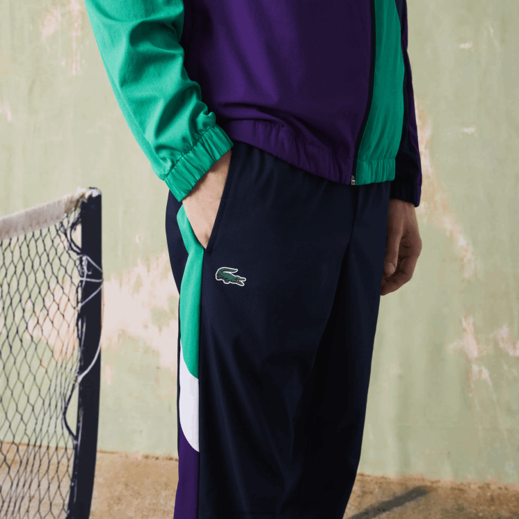 Lacoste sportief tennistrainingspak met krokodillenprint 0828H1145 marineblauw groen paars wit xsb Heren