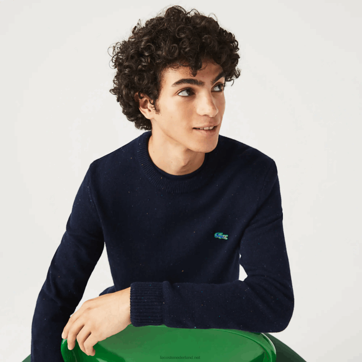 Lacoste Regular fit wollen jersey trui met gespikkelde print 0828H1507 marineblauw 7cg Heren