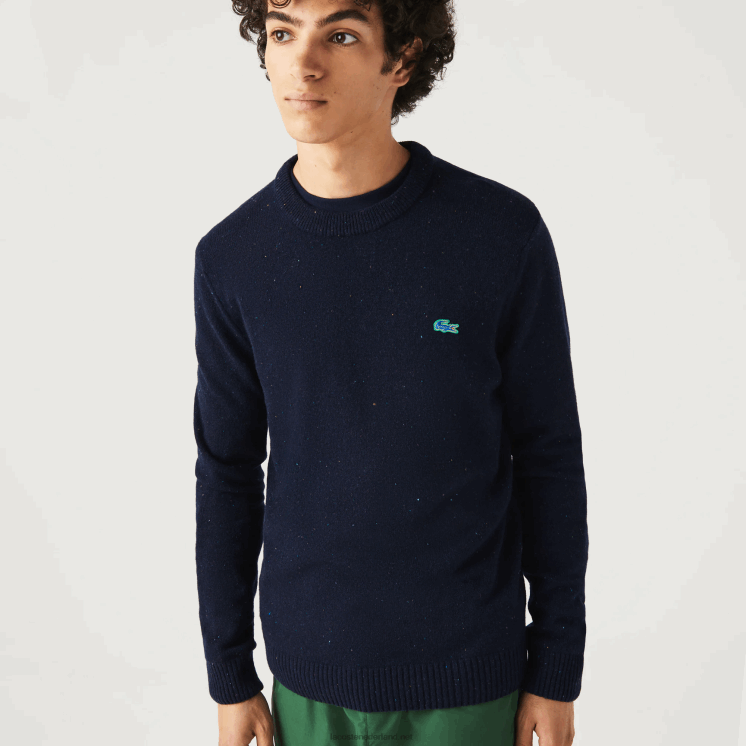 Lacoste Regular fit wollen jersey trui met gespikkelde print 0828H1507 marineblauw 7cg Heren