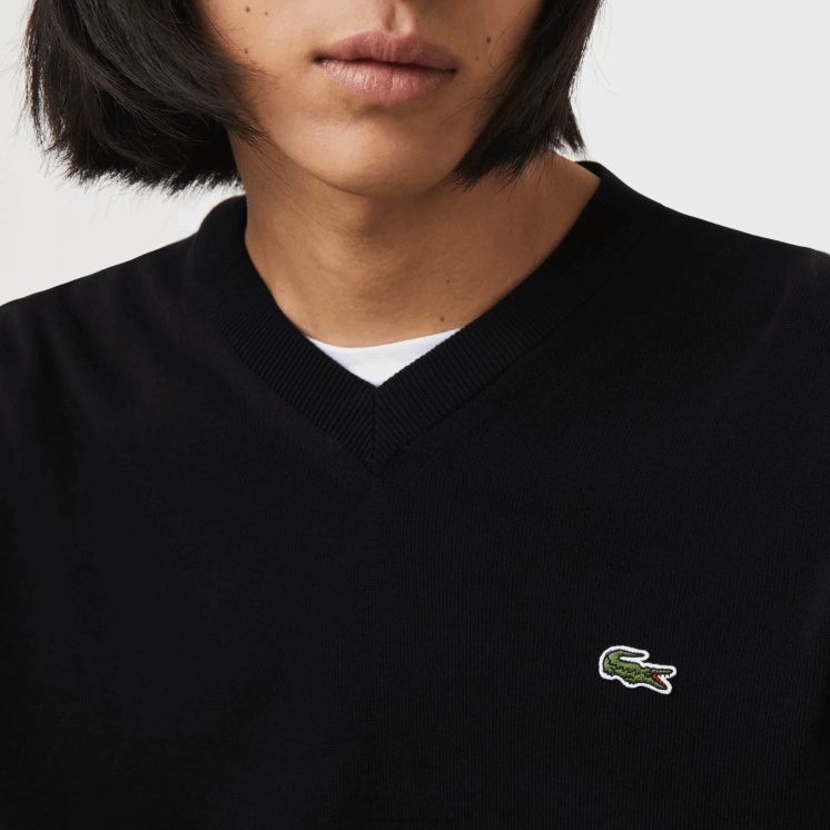 Lacoste V-hals trui van biologisch katoen 0828H1323 zwart 031 Heren