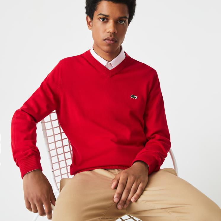 Lacoste V-hals trui van biologisch katoen 0828H1324 rood 240 Heren