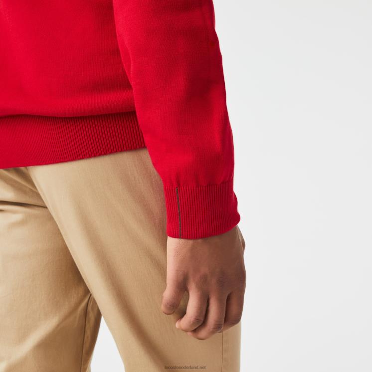 Lacoste V-hals trui van biologisch katoen 0828H1324 rood 240 Heren