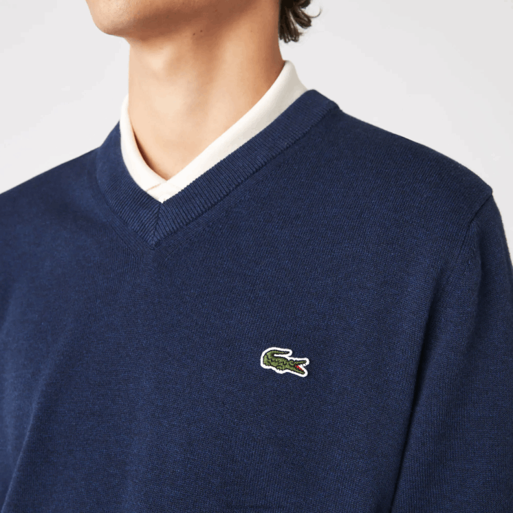 Lacoste V-hals trui van biologisch katoen 0828H1325 blauwe rug 3gf Heren