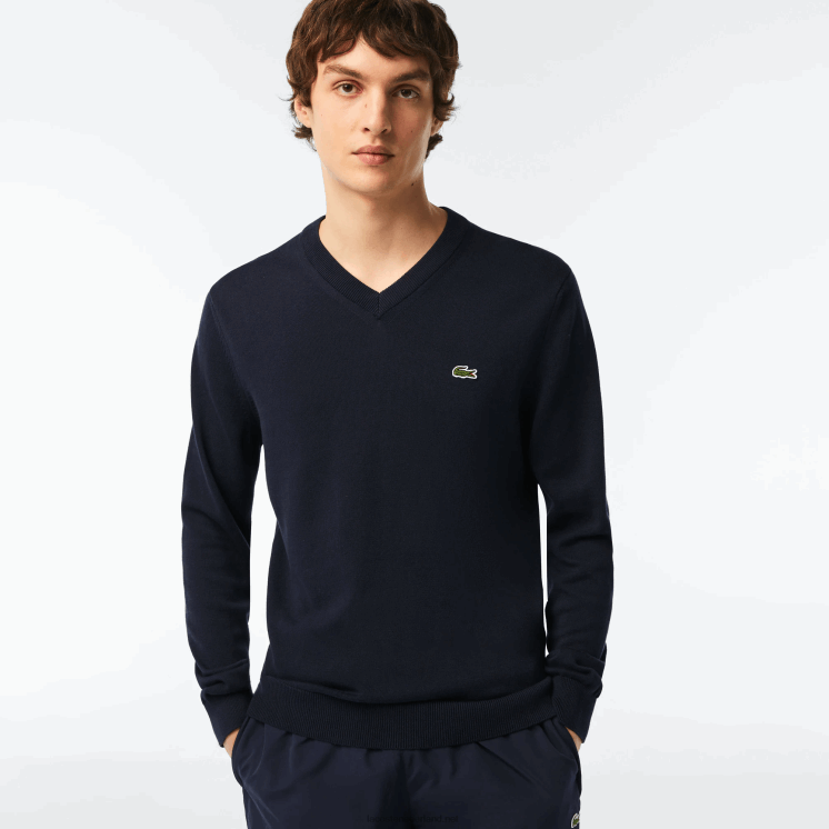 Lacoste V-hals trui van biologisch katoen 0828H1326 marineblauw 166 Heren