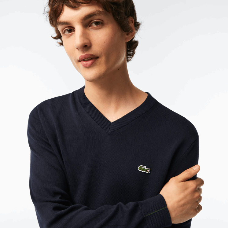 Lacoste V-hals trui van biologisch katoen 0828H1326 marineblauw 166 Heren