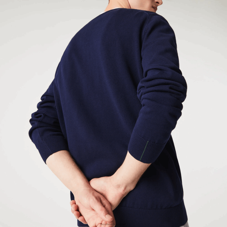 Lacoste V-hals trui van biologisch katoen 0828H1326 marineblauw 166 Heren
