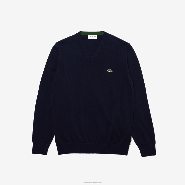 Lacoste V-hals trui van biologisch katoen 0828H1326 marineblauw 166 Heren