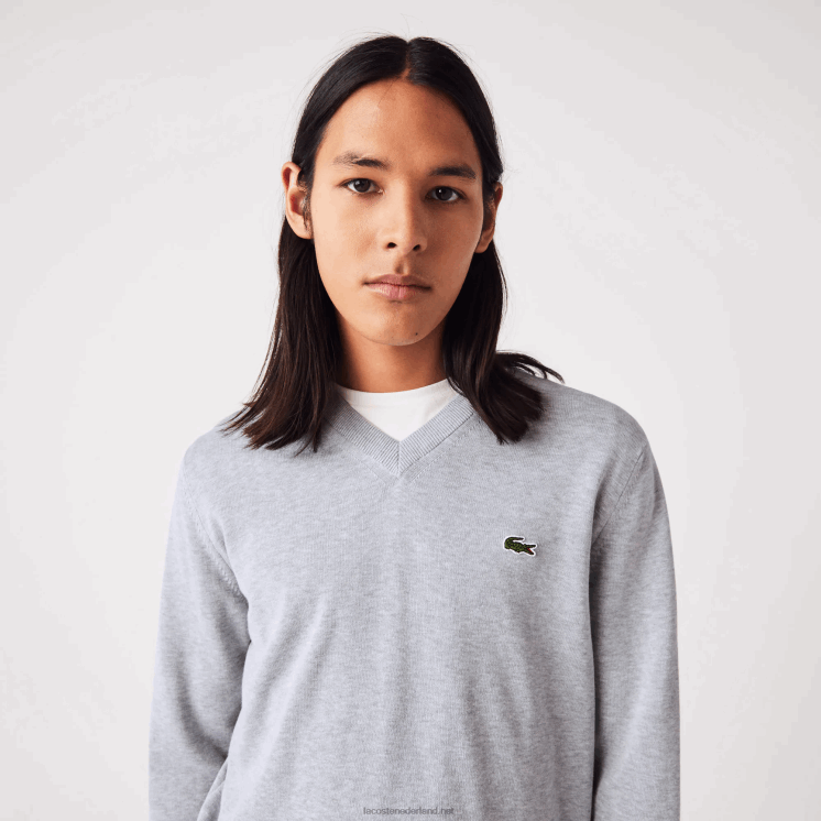 Lacoste V-hals trui van biologisch katoen 0828H1568 grijze chine ca Heren