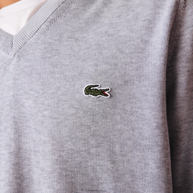 Lacoste V-hals trui van biologisch katoen 0828H1568 grijze chine ca Heren