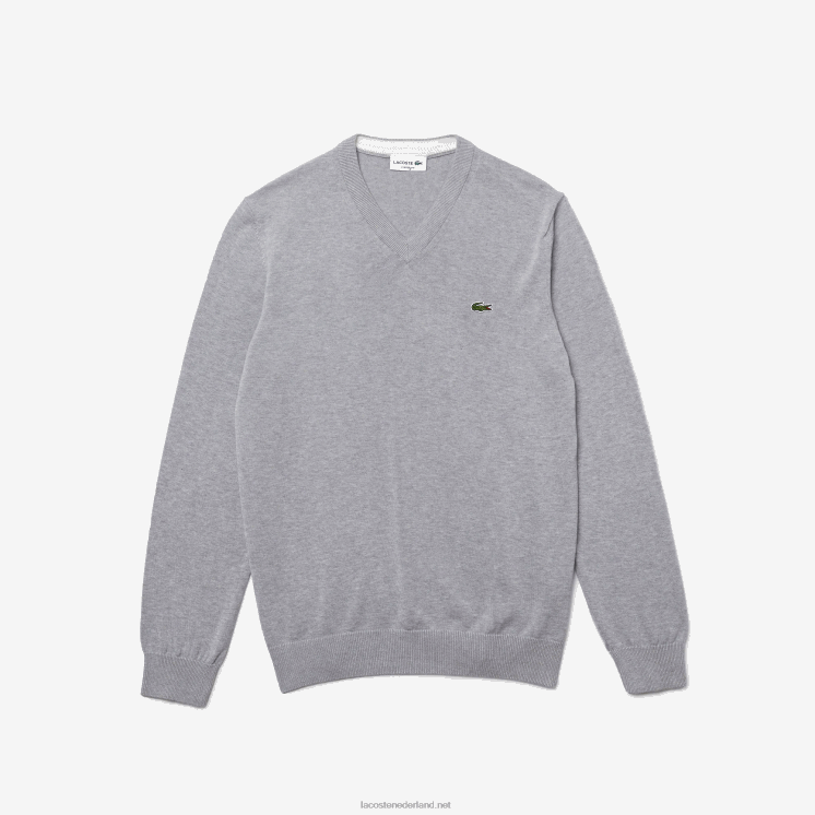 Lacoste V-hals trui van biologisch katoen 0828H1568 grijze chine ca Heren
