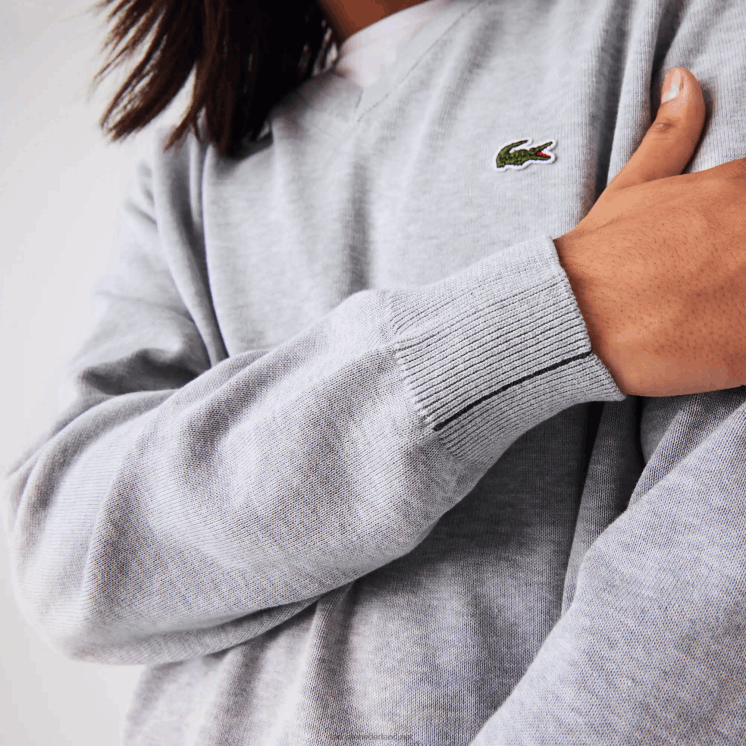 Lacoste V-hals trui van biologisch katoen 0828H1568 grijze chine ca Heren