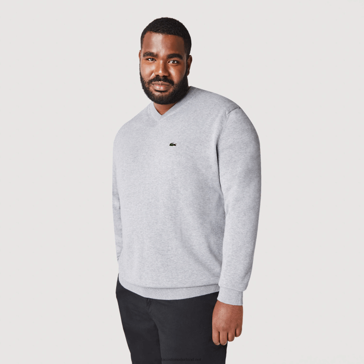 Lacoste V-hals trui van biologisch katoen 0828H1568 grijze chine ca Heren
