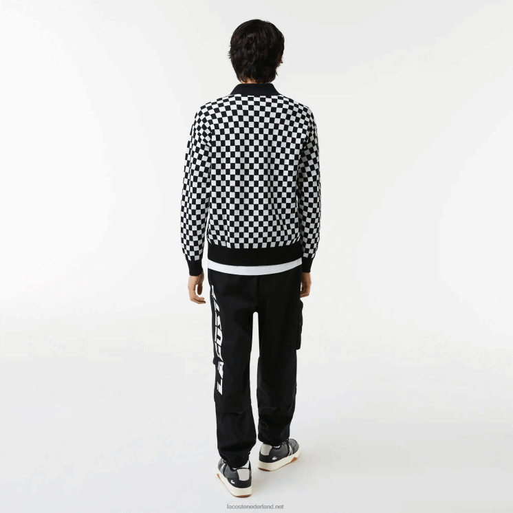 Lacoste erfgoed relaxte checkerboard trui 0828H1590 zwart wit 9m0 Heren