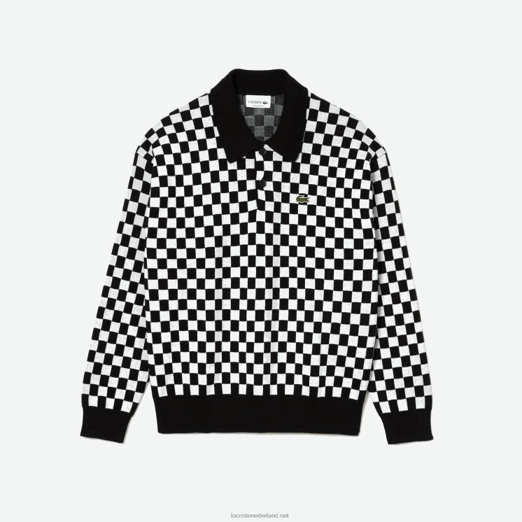 Lacoste erfgoed relaxte checkerboard trui 0828H1590 zwart wit 9m0 Heren