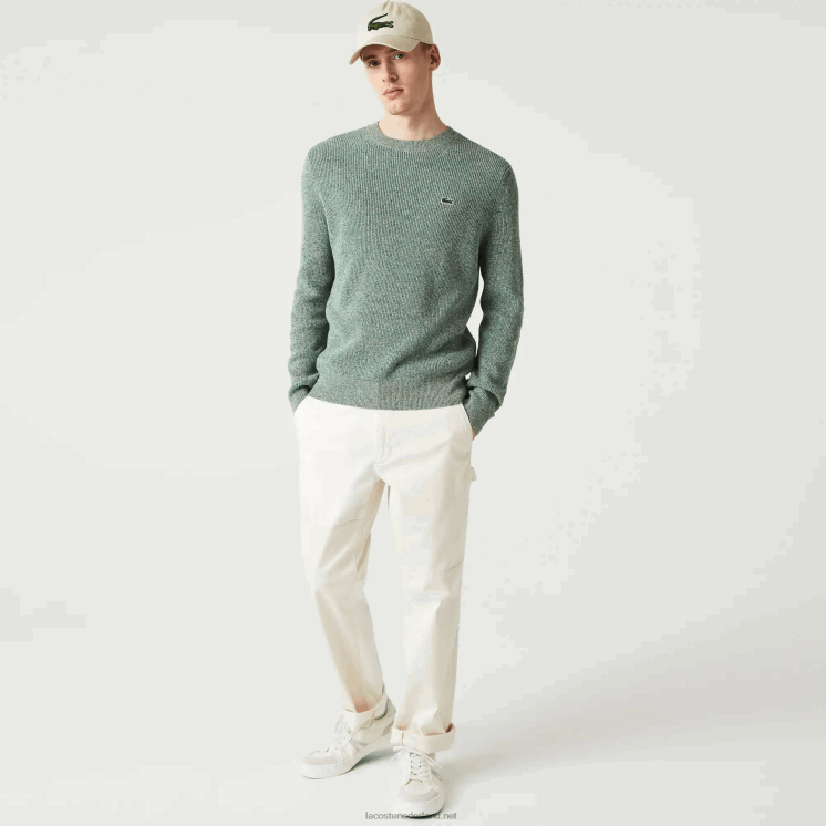 Lacoste gemêleerde gebreide trui met ronde hals 0828H1621 wit groen beige ayq Heren