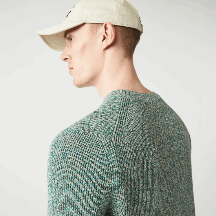 Lacoste gemêleerde gebreide trui met ronde hals 0828H1621 wit groen beige ayq Heren