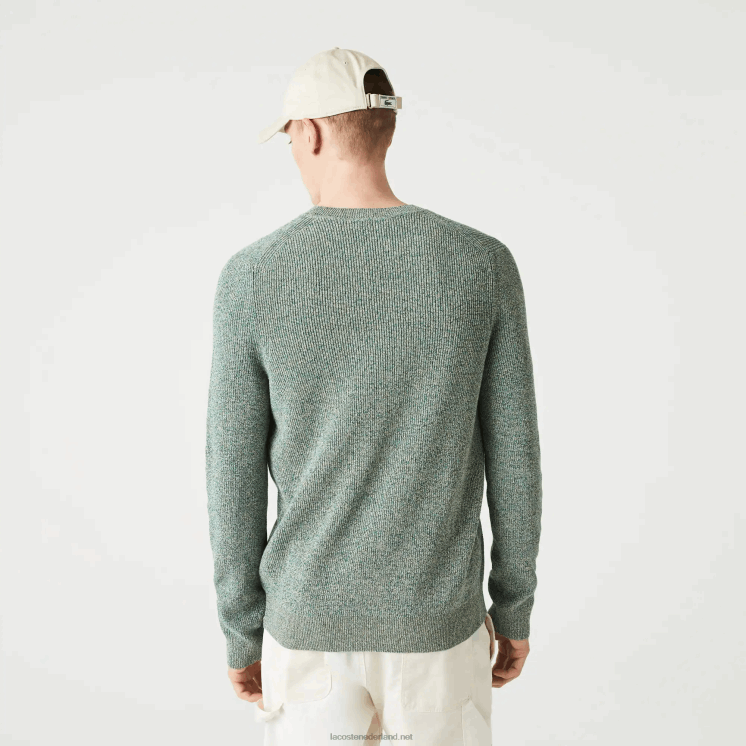 Lacoste gemêleerde gebreide trui met ronde hals 0828H1621 wit groen beige ayq Heren