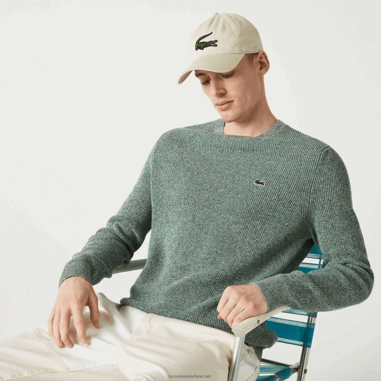Lacoste gemêleerde gebreide trui met ronde hals 0828H1621 wit groen beige ayq Heren