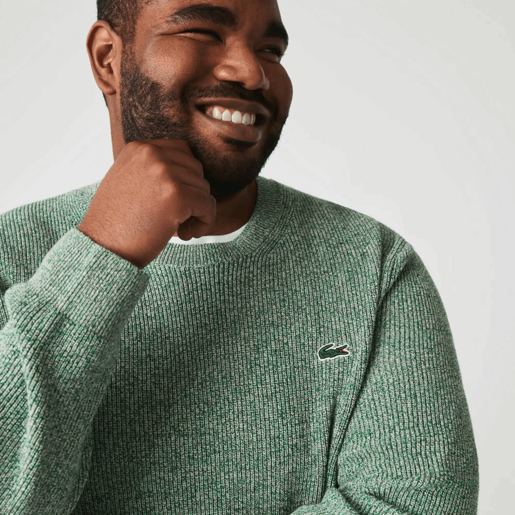 Lacoste gemêleerde gebreide trui met ronde hals 0828H1621 wit groen beige ayq Heren