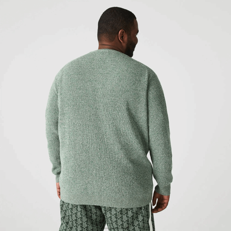 Lacoste gemêleerde gebreide trui met ronde hals 0828H1621 wit groen beige ayq Heren