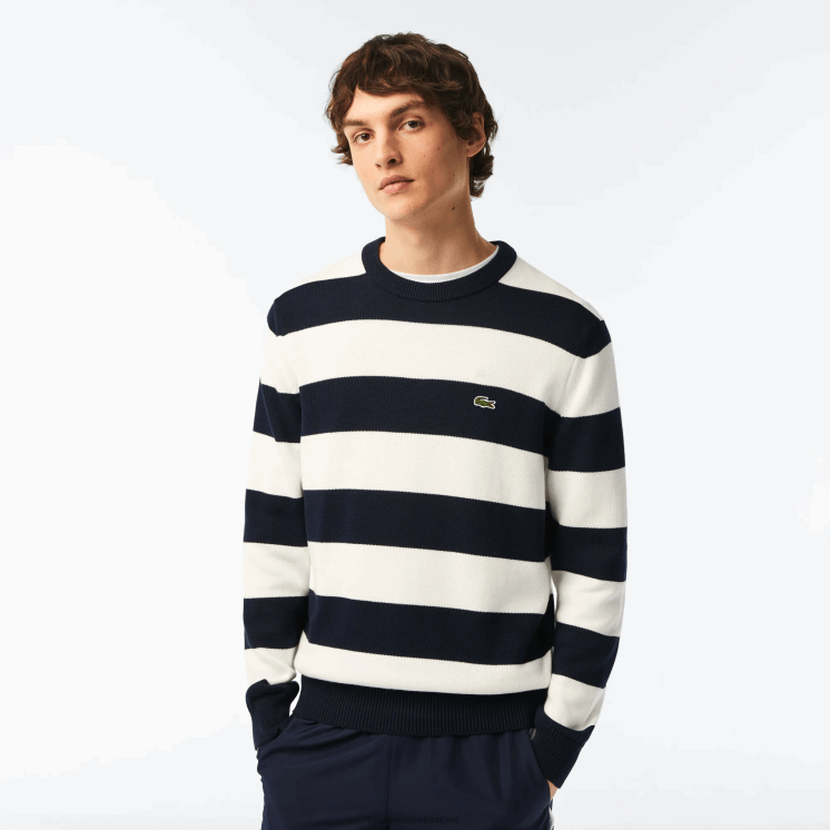 Lacoste gestreepte trui van biologisch katoenjersey 0828H439 zwart/wit hh Heren