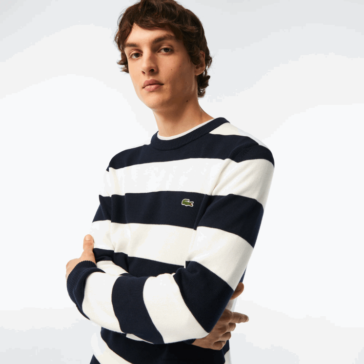 Lacoste gestreepte trui van biologisch katoenjersey 0828H439 zwart/wit hh Heren