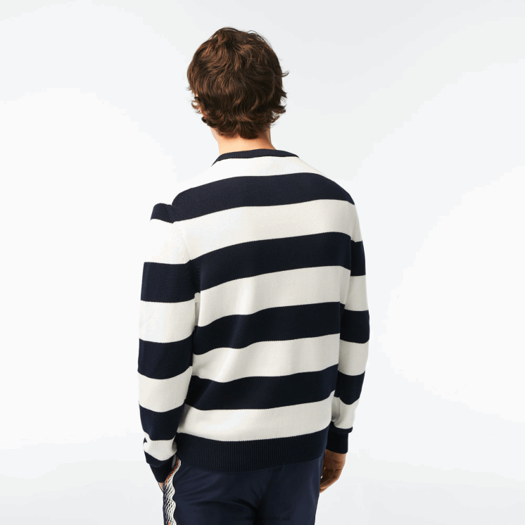 Lacoste gestreepte trui van biologisch katoenjersey 0828H439 zwart/wit hh Heren