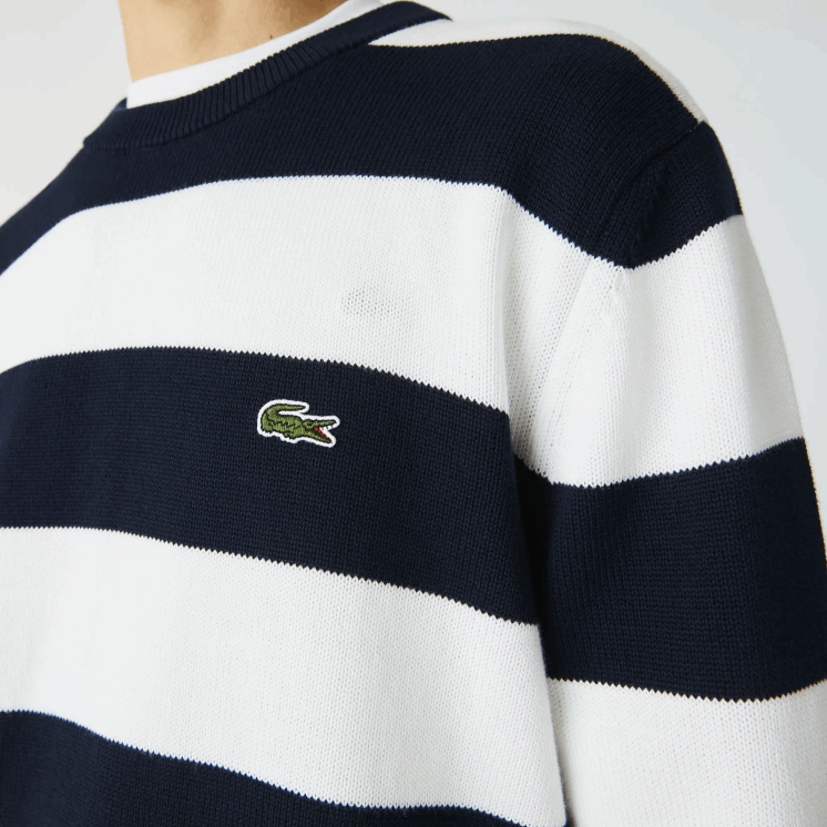 Lacoste gestreepte trui van biologisch katoenjersey 0828H439 zwart/wit hh Heren