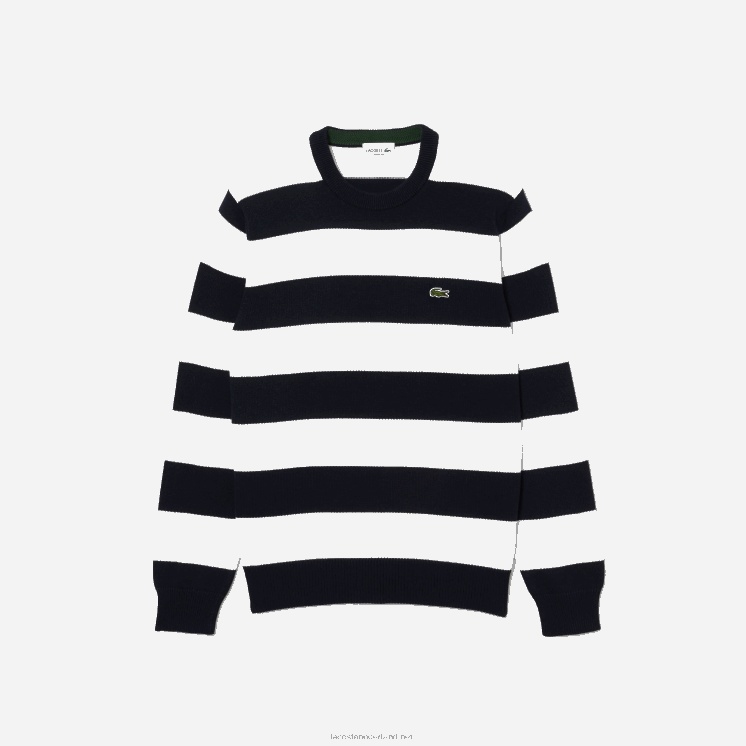 Lacoste gestreepte trui van biologisch katoenjersey 0828H439 zwart/wit hh Heren