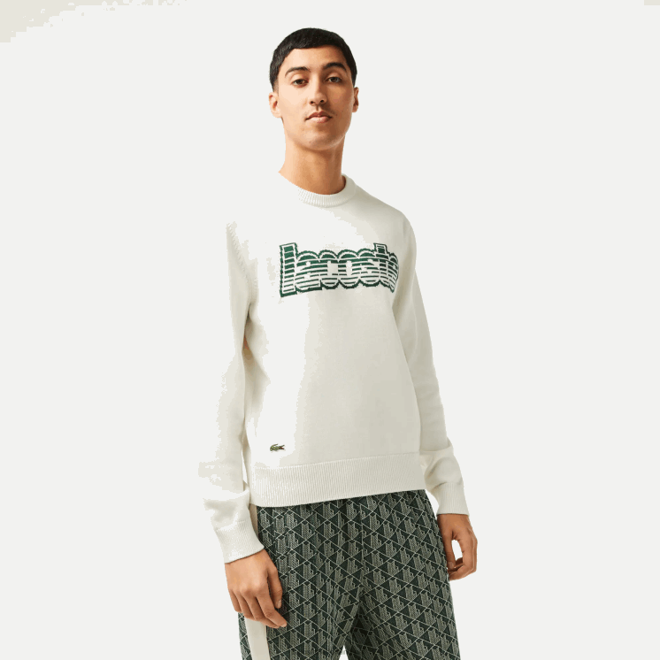 Lacoste jersey trui met ronde hals 0828H501 wit groen x0n Heren
