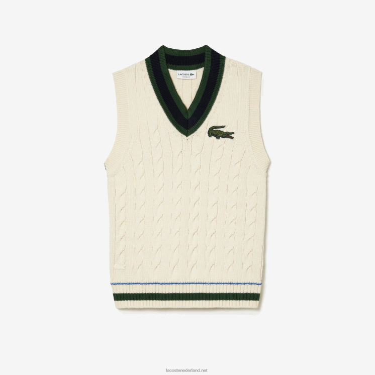 Lacoste kabelgebreide sweatervest van biologisch katoen 0828H504 witte r1t Heren