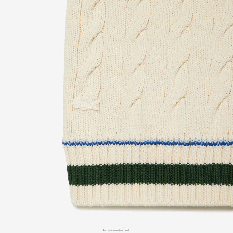 Lacoste kabelgebreide sweatervest van biologisch katoen 0828H504 witte r1t Heren