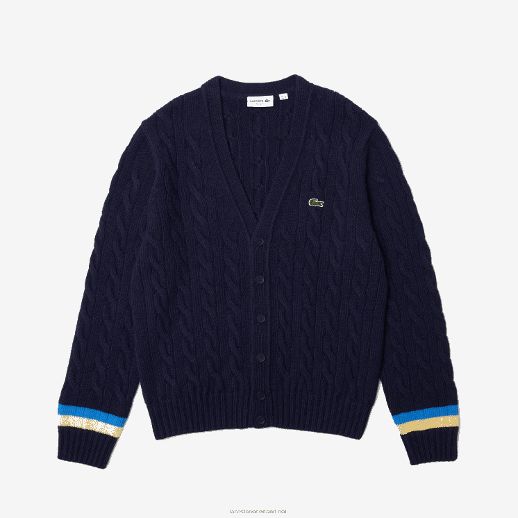 Lacoste klassiek fit contrast gestreept vest 0828H1498 marineblauw geel blauw 7kz Heren