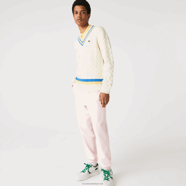 Lacoste klassieke pasvorm contrast gestreepte wollen trui 0828H1518 wit geel blauw 7mz Heren
