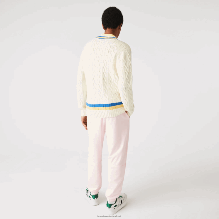 Lacoste klassieke pasvorm contrast gestreepte wollen trui 0828H1518 wit geel blauw 7mz Heren