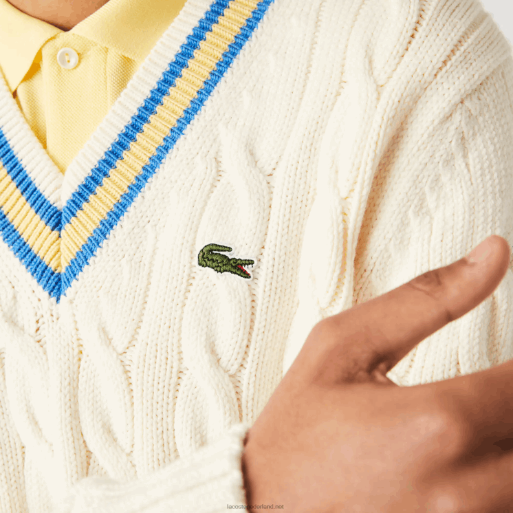 Lacoste klassieke pasvorm contrast gestreepte wollen trui 0828H1518 wit geel blauw 7mz Heren